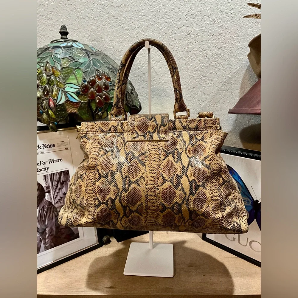 Tory Burch Robinson Snake-Embossed Satchel - Picture 2 of 4